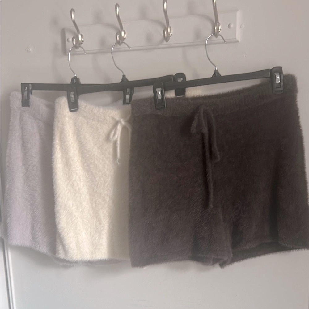 Express Trio of Cozy Fuzzy Eyelash Lounge Shorts in Swan, Raindrops, Black Sand - Picture 12 of 12